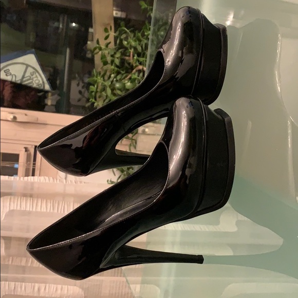 YSL Black Round Toe Platform Stiletto Pumps EU 38